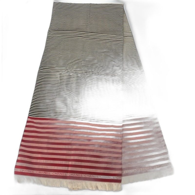 Chanel Shawl Scarf Striped Red CC Logo