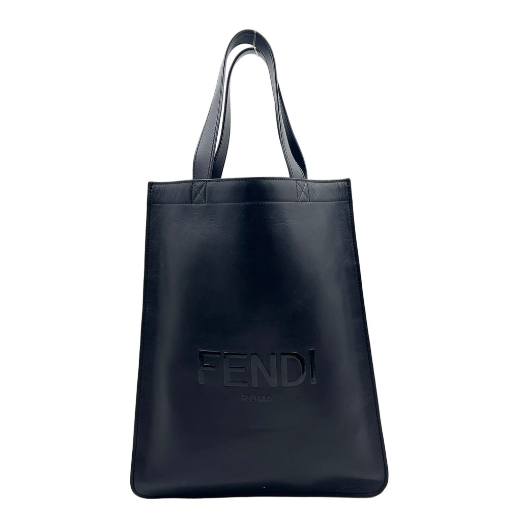 Fendi Logo Flat Calfskin Black Tote