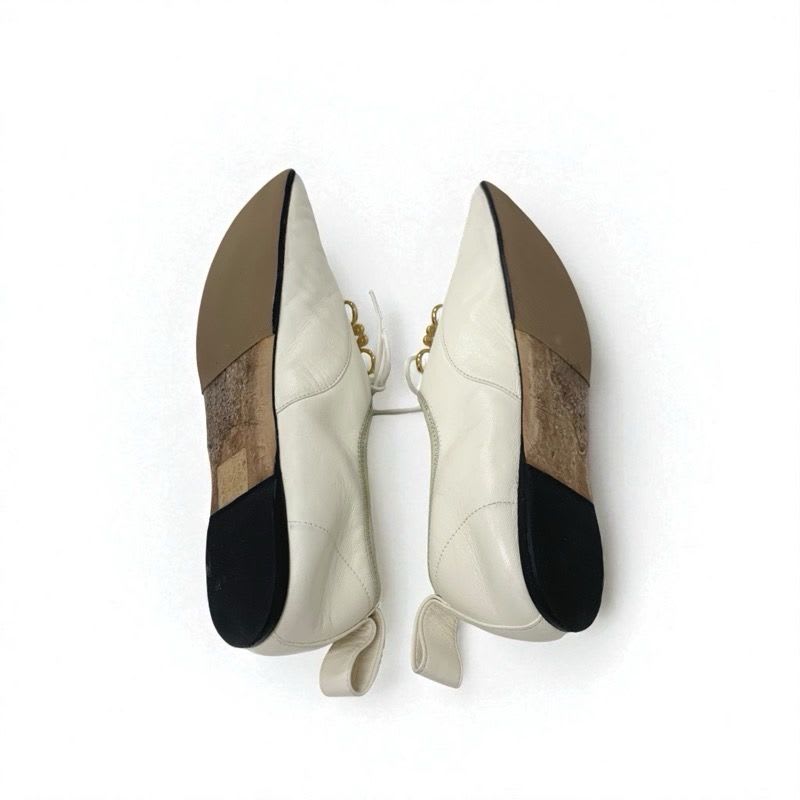 Loewe Flat Shoes Leather White Gold Anagram Soft Derby Lace Up — view 6
