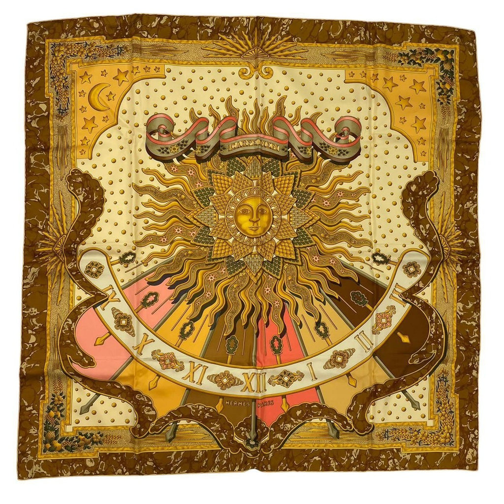 Hermes Scarf Silk Rikire 90 Carpe Diem Enjoy Today Gold — view 2