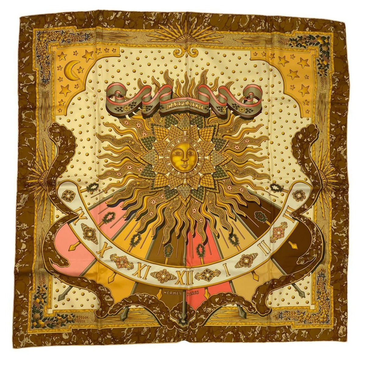 Hermes Scarf Silk Rikire 90 Carpe Diem Enjoy Today Gold — view 2