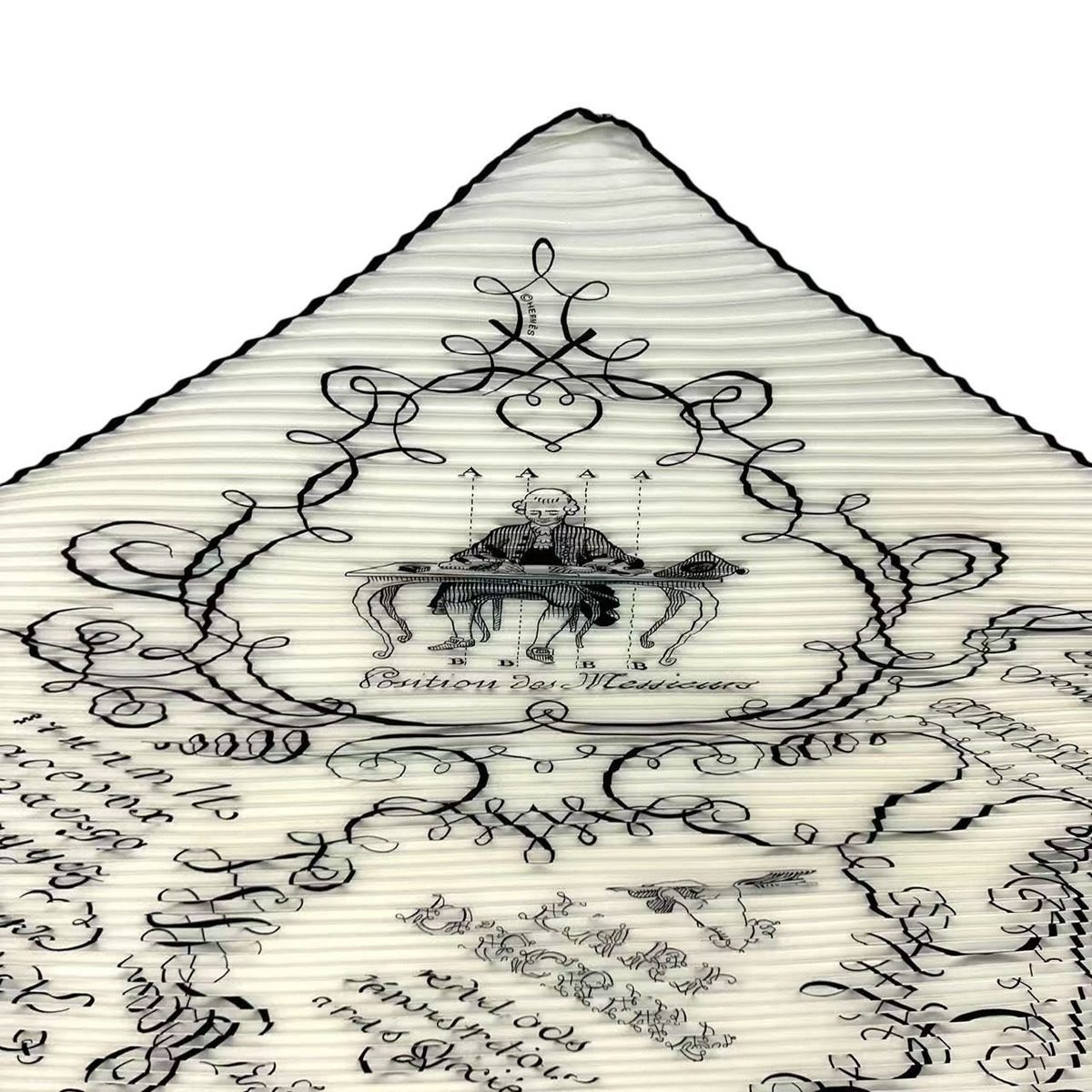 Hermes Scarf Silk Pleats Lart Decrire Art of Calligraphy White — view 4