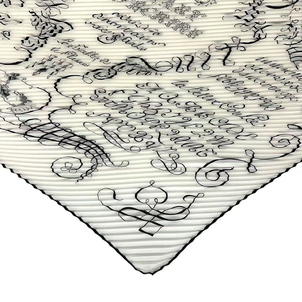 Hermes Scarf Silk Pleats Lart Decrire Art of Calligraphy White — view 5