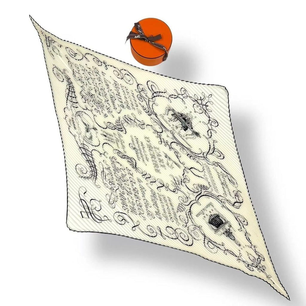 Hermes Scarf Silk Pleats Lart Decrire Art of Calligraphy White