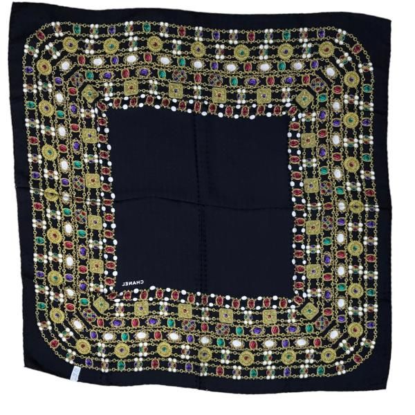 Chanel Gripoix Pattern CC Logo Scarf Silk 100% Black — view 4