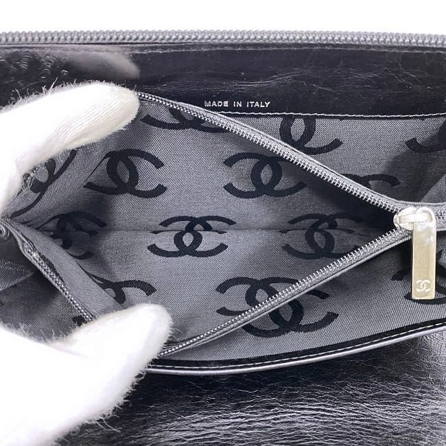 Chanel Round Zipper Long Wallet Black Cambon — view 8