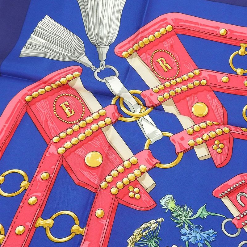 Hermes Scarf Carre 90 Silk 100% Field To Aux Champs Navy Blue Pink — view 4