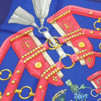 Hermes Scarf Carre 90 Silk 100% Field To Aux Champs Navy Blue Pink — view 4