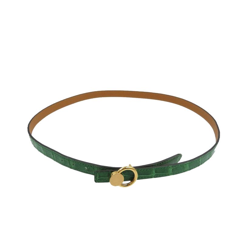 Hermes Serie Engraved Polosus Gold Hardware Green Brown Belt 0131 — view 3