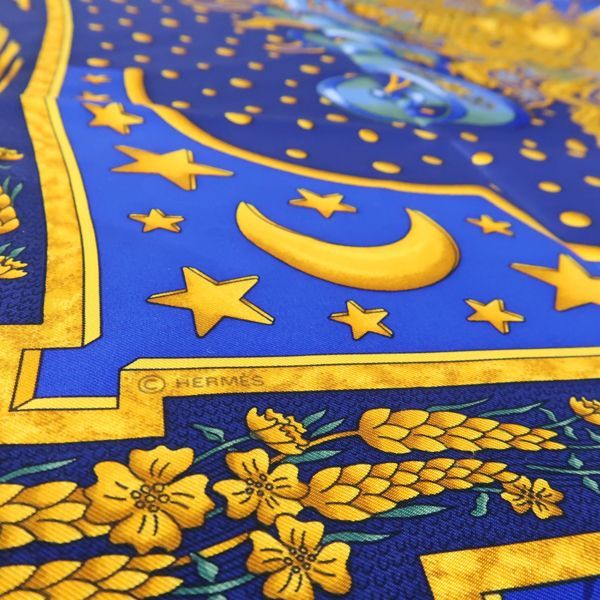 Hermes Carre 90 Carpe DIEM Enjoy Your Day Scarf 100% Silk Blue Sun — view 4