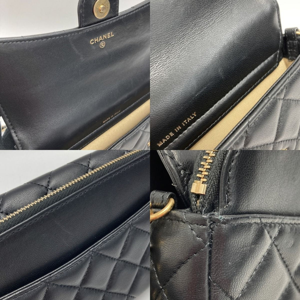 Chanel Quilted Flap Phone Case Ap2096 Black Chain Shoulder Lambskin — view 7