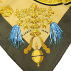 Hermes Carre 90 Scarf 100% Silk Plumes Et Grelots Feathers And Bells Green Beige — view 3