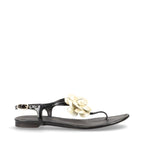 Chanel Coco Mark Camellia Patent Leather Sandals 35 C Black And Ivory — view 4