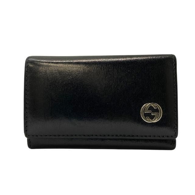 Gucci Interlocking G 6-Slot Key Case Hook Compact Leather Black