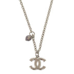 Chanel Coco Mark Metal Rhinestone Faux Pearl Silver Necklace 0470 — view 3