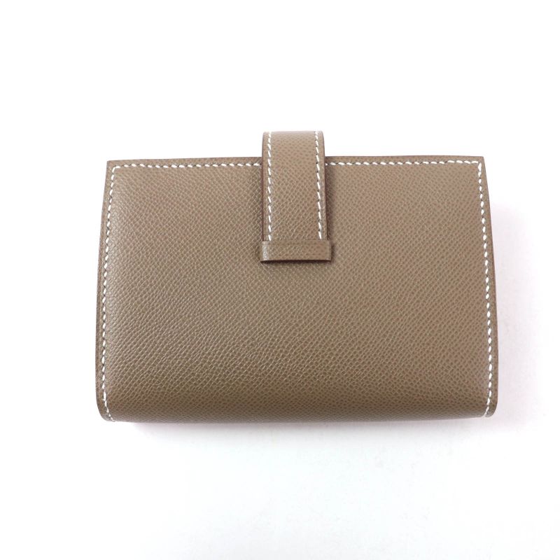 Hermes Bearn Mini Etoupe Gold Hardware H Logo Wallet With Coin — view 3