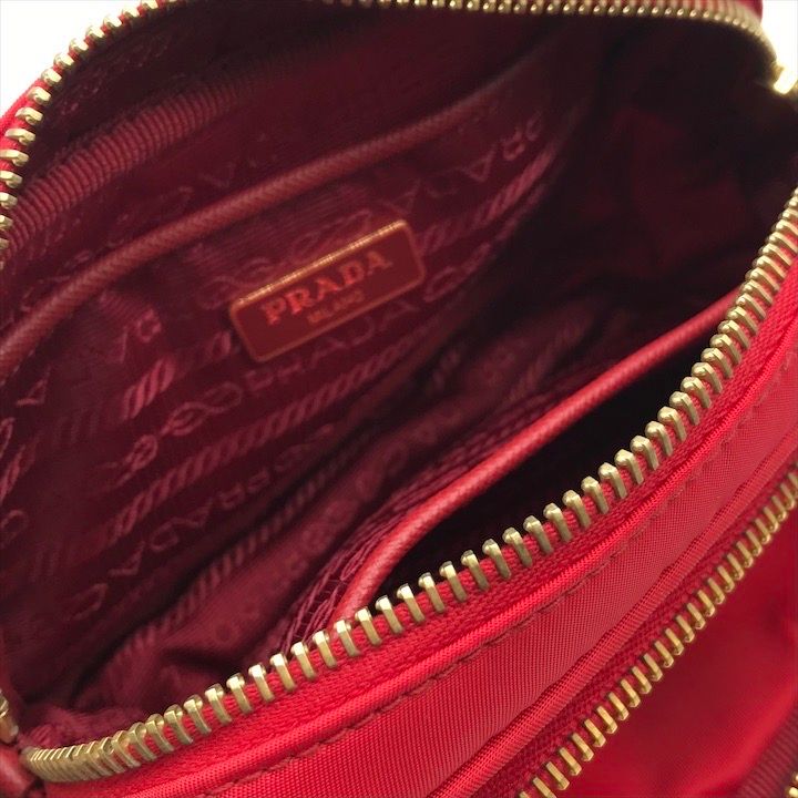 Prada Triangle Logo Nylon Mini 2-Way Pouch Shoulder Bag Red — view 8