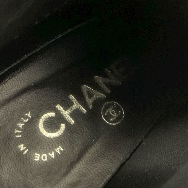 Chanel Boots Short Shoes Leather Black Booties Lace Up Coco Mark Pearl — view 7
