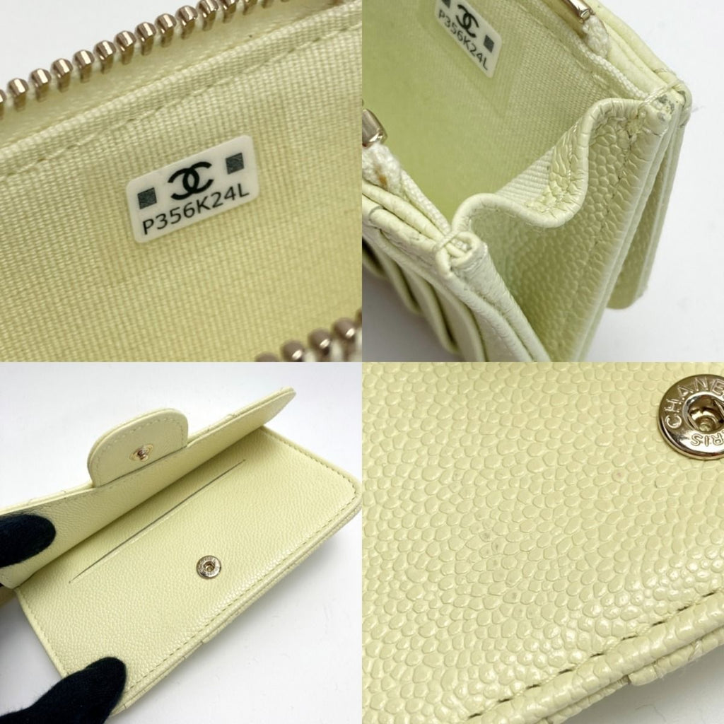Chanel Quilted Classic Card Case Ap2570 Light Yellow Caviar Leather Coin — view 6