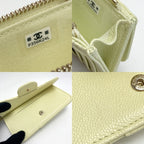 Chanel Quilted Classic Card Case Ap2570 Light Yellow Caviar Leather Coin — view 6