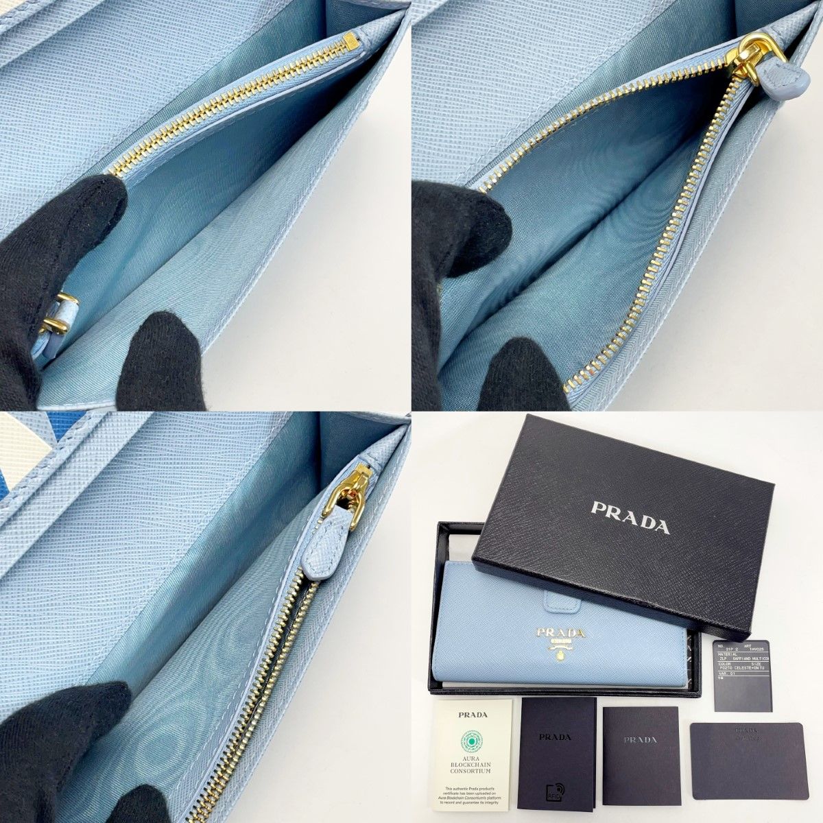 Prada Saffiano Leather Wallet 1 Mv025 sky Blue Bifold Long — view 8