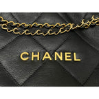Chanel 22 Small Handbag Chain Bag Shearling Aged Lambskin Black Gold Hardware — view 4