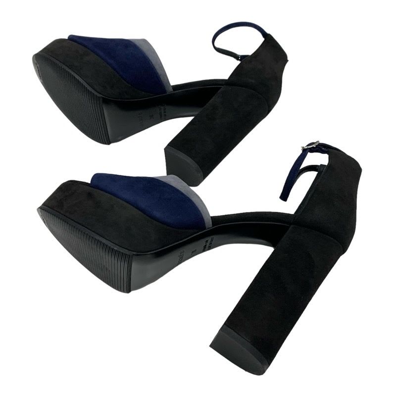 Hermes Sandals Shoes Suede Navy Black Gray Ankle Strap — view 6