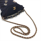 Chanel CC Logo Cotton Jersey Quilted Paris Hamburg 2-Way Chain Shoulder Bag Navy — view 6
