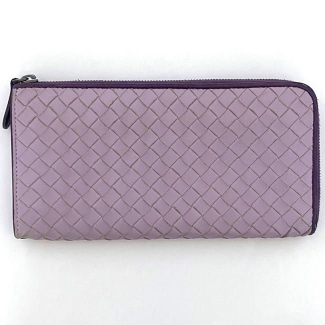 Bottega Veneta L Shaped Zipper Long Wallet In Purple Intrecciato — view 4