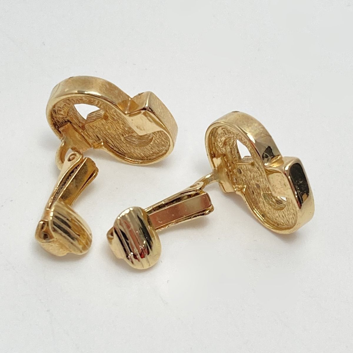 Christian Dior CD Logo Rhinestone Earrings Gold GP Vintage — view 4