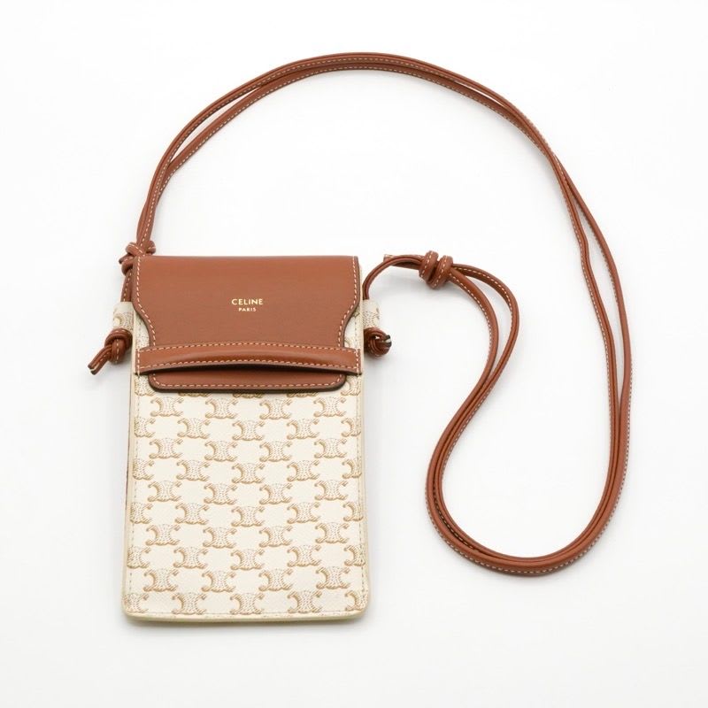 Celine Triomphe Phone Case Leather Brown White