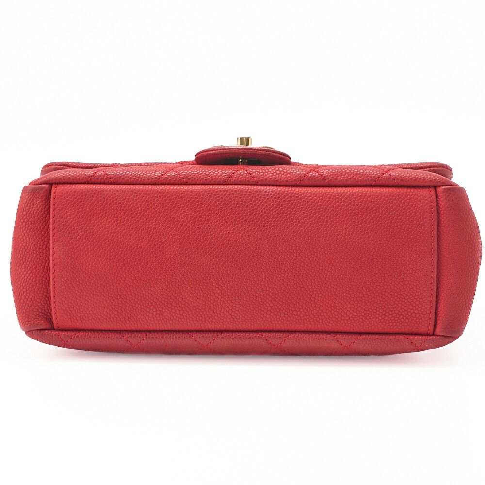 Chanel Chain Shoulder Bag Quilted Turnlock 2-Way Caviar Leather Red Gold Hardware — view 6