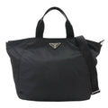 Prada 2-Way Tote Shoulder Bag Nylon Leather Nero Silver