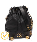 Chanel Chain Shoulder Bag Gold Drawstring Lambskin Triple CC Logo