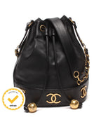 Chanel Chain Shoulder Bag Gold Drawstring Lambskin Triple CC Logo