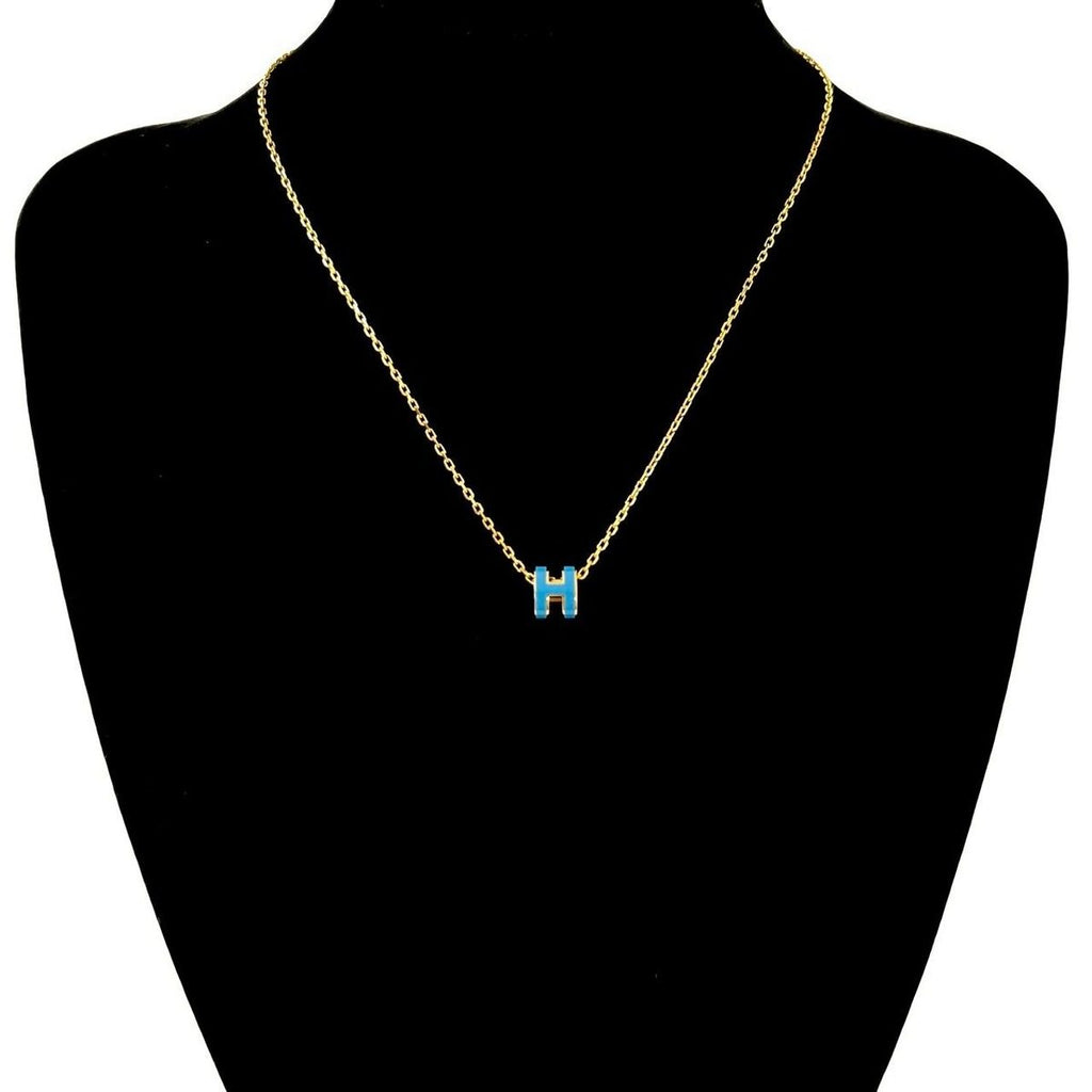 Hermes Box Mini Pop Necklace Pendant Choker Gold Blue Jean — view 2