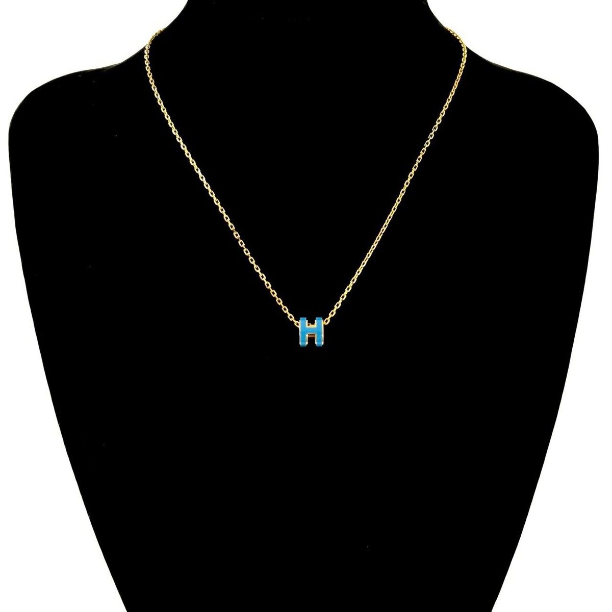 Hermes Box Mini Pop Necklace Pendant Choker Gold Blue Jean — view 2