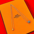 Hermes Box Mini Pop Necklace Pendant Choker Gold Blue Jean