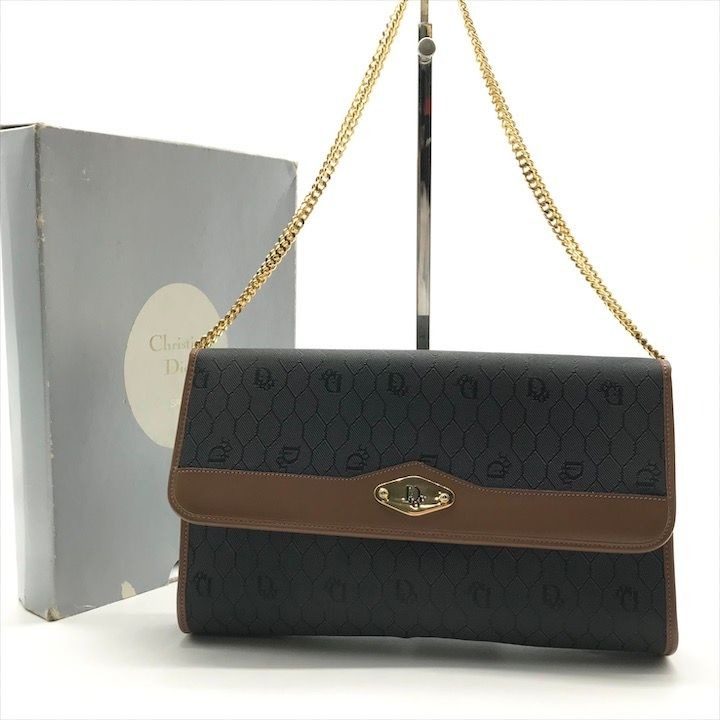 Dior Chain Shoulder Bag Clutch Vintage Leather Black