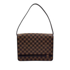 Louis Vuitton Tribeca Carre Damier Ebene Leather Brown Shoulder Bag Gold