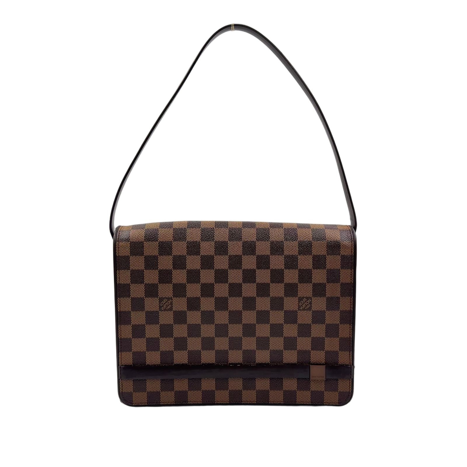 Louis Vuitton Tribeca Carre Damier Ebene Leather Brown Shoulder Bag Gold