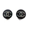 Chanel Earrings CC Logo Rhinestone Black