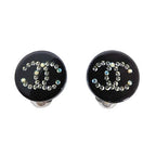 Chanel Earrings CC Logo Rhinestone Black