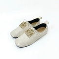 Loewe Flat Shoes Leather White Gold Anagram Soft Derby Lace Up