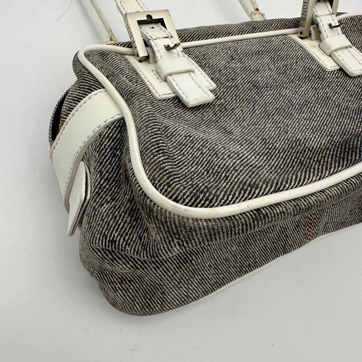 Fendi Color Combination Denim Leather Box Shoulder Bag — view 9