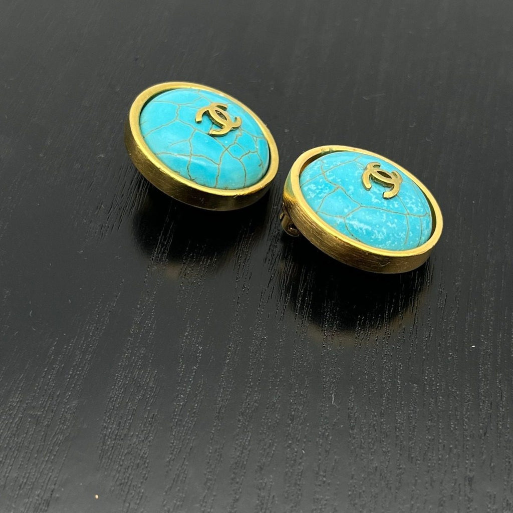 Chanel CC Logo Turquoise Earrings — view 5