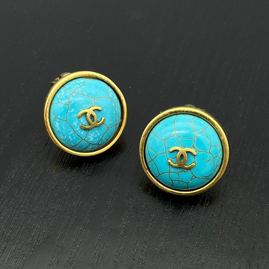 Chanel CC Logo Turquoise Earrings