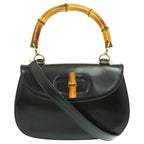 Gucci Bamboo Shoulder Hand Bag Leather Black With Strap 1294