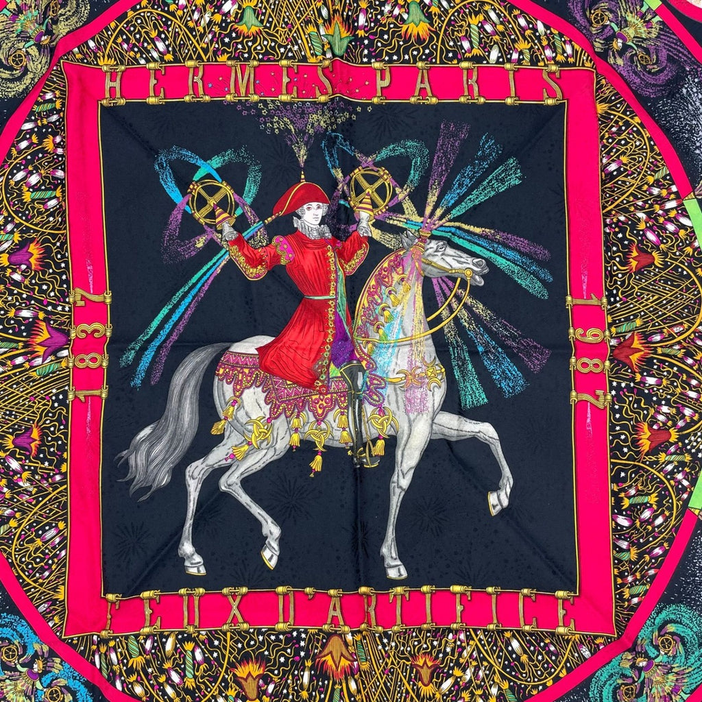 Hermes Scarf Silk Carre 90 Feux D'artifice Black — view 6