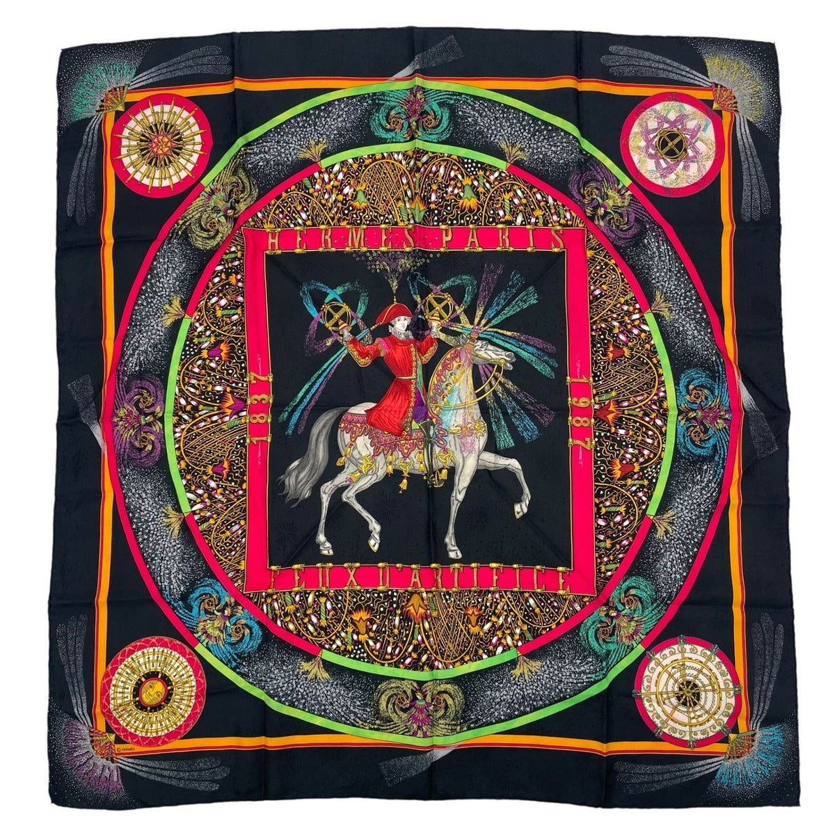Hermes Scarf Silk Carre 90 Feux D'artifice Black